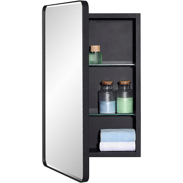 Latitude Run® Black Bathroom Mirror Medicine with Round Corner